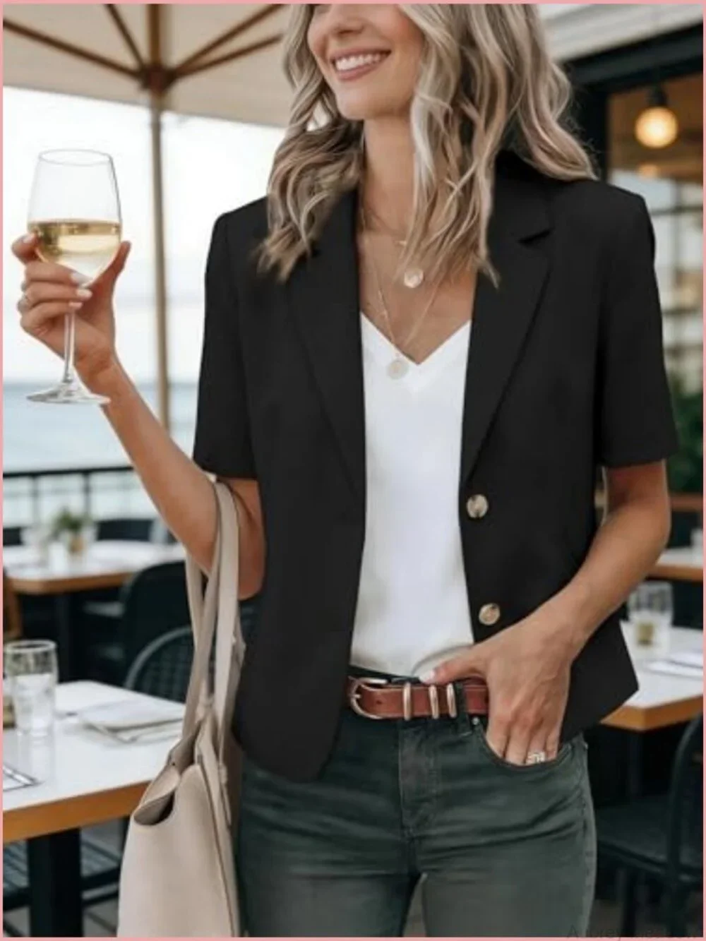 Short Sleeve Cropped Blazer Lightweight Open Front Jacket